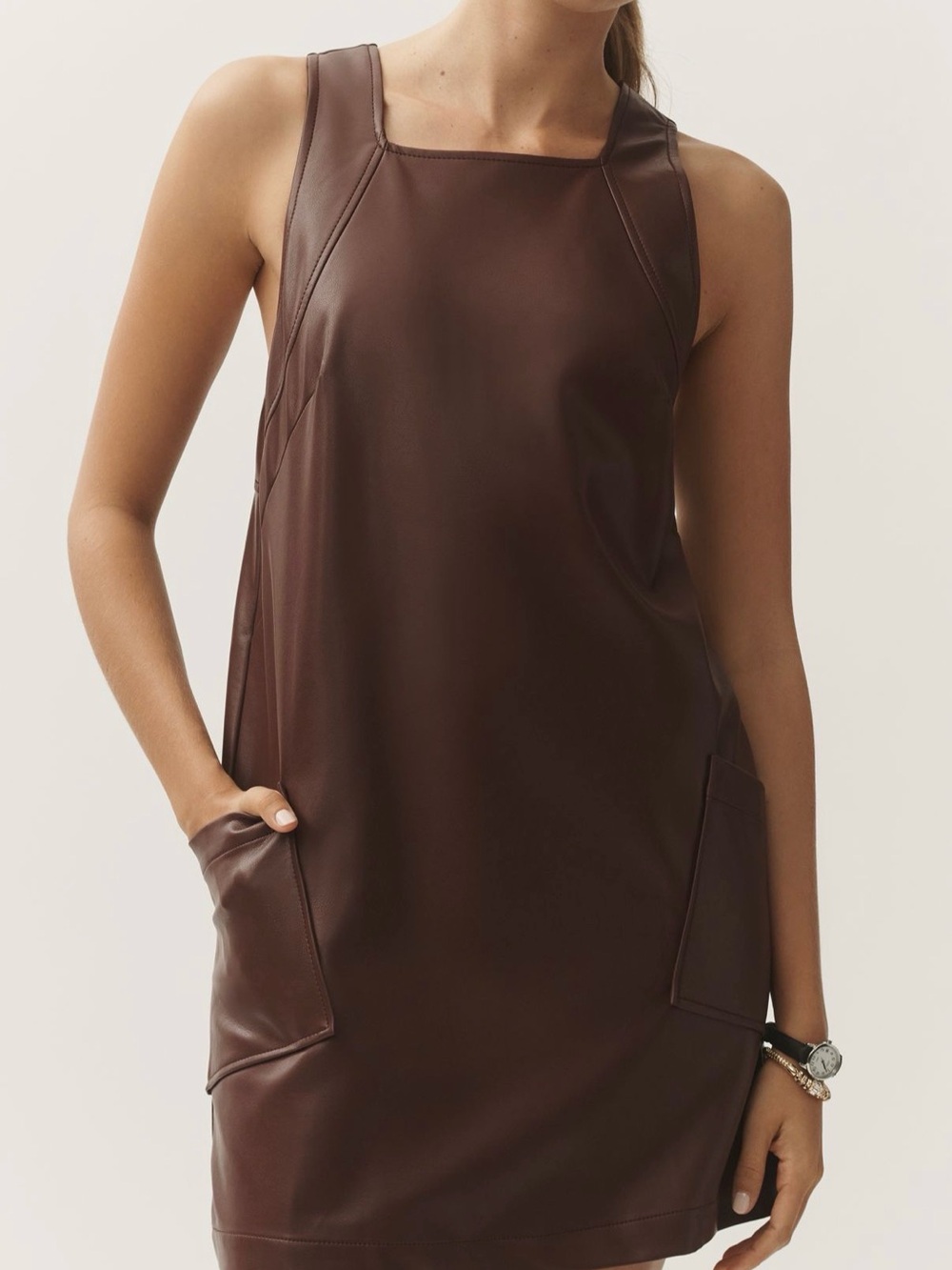 NWT Anthropologie Maeve Sleeveless Faux Leather Shift Mini Dress